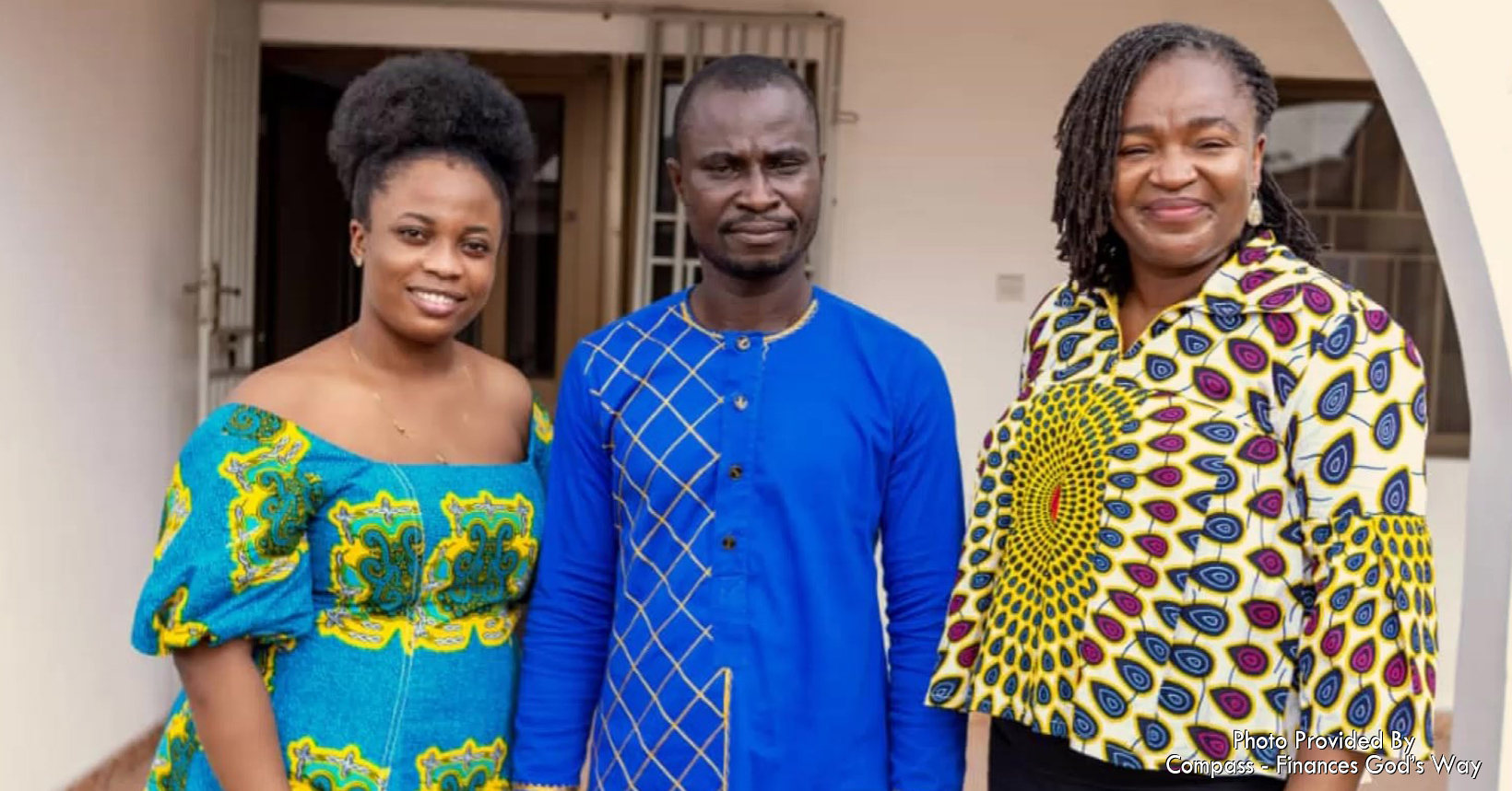 Starting from the right is Mrs. Ivy Anan Mawuko, Apostle Dr. Opoku Nyarko, and Mr Csipina Bonney who all work for Compass Ghana.