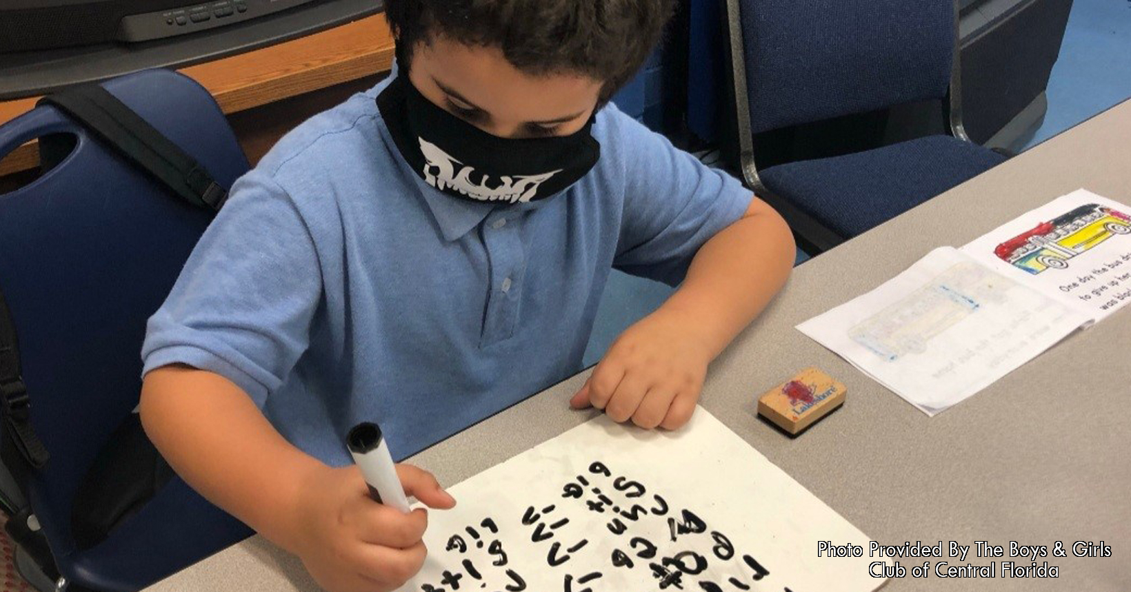 Javen, Club member who attends Idyllwilde Elementary, comes to his Boy's & Girl's Club early and practices his spelling words.