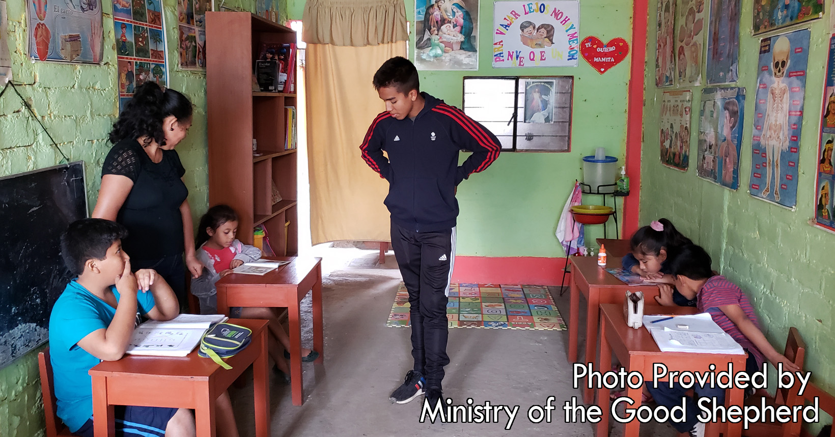Five young kids are attending one of their study sessions in a Child Care Center. To make sure that they do not fall behind, the kids regularly go back over their notes.