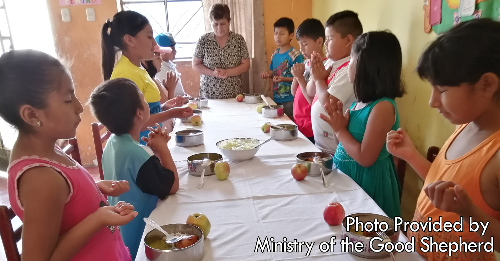 Before all the kids eat their lunch, they stand up and give thanks. The Ministry of the Good Shepard makes sure that the young kids never forget to be grateful for what they have.